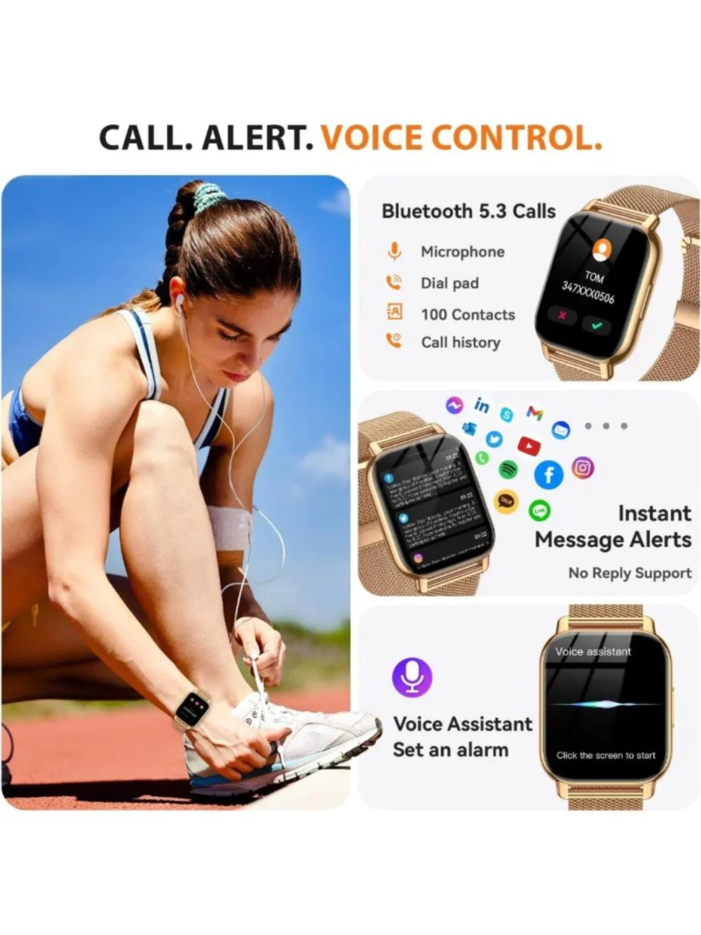 Stylish Smart Watch for Women - Fitness Tracker, Bluetooth Calls, Heart Rate